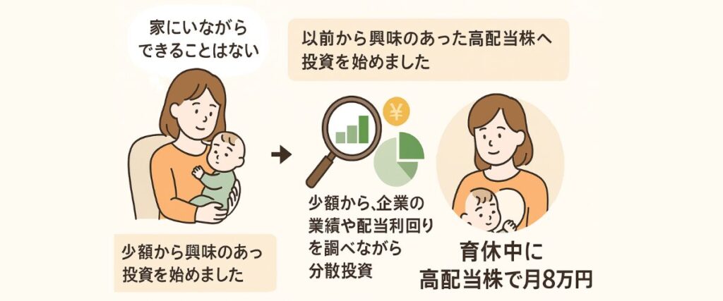 実際に不労所得を得た3人のリアル体験談:Bさん:育休中に高配当株で月8万円