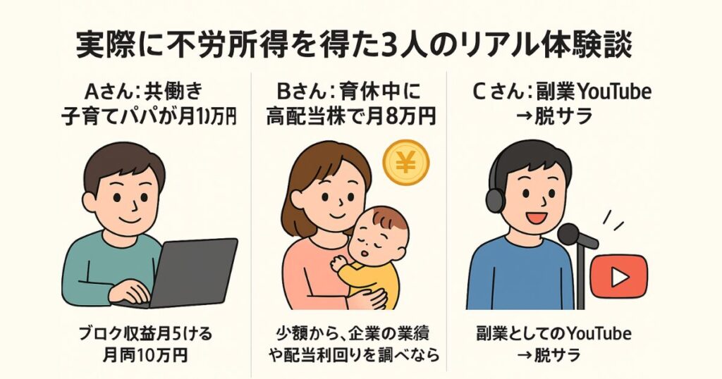 実際に不労所得を得た3人のリアル体験談
